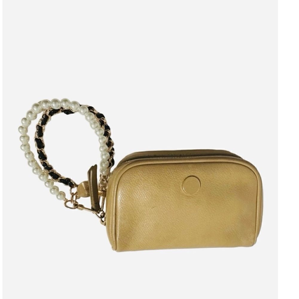 Chanel brown leather cosmetics bag